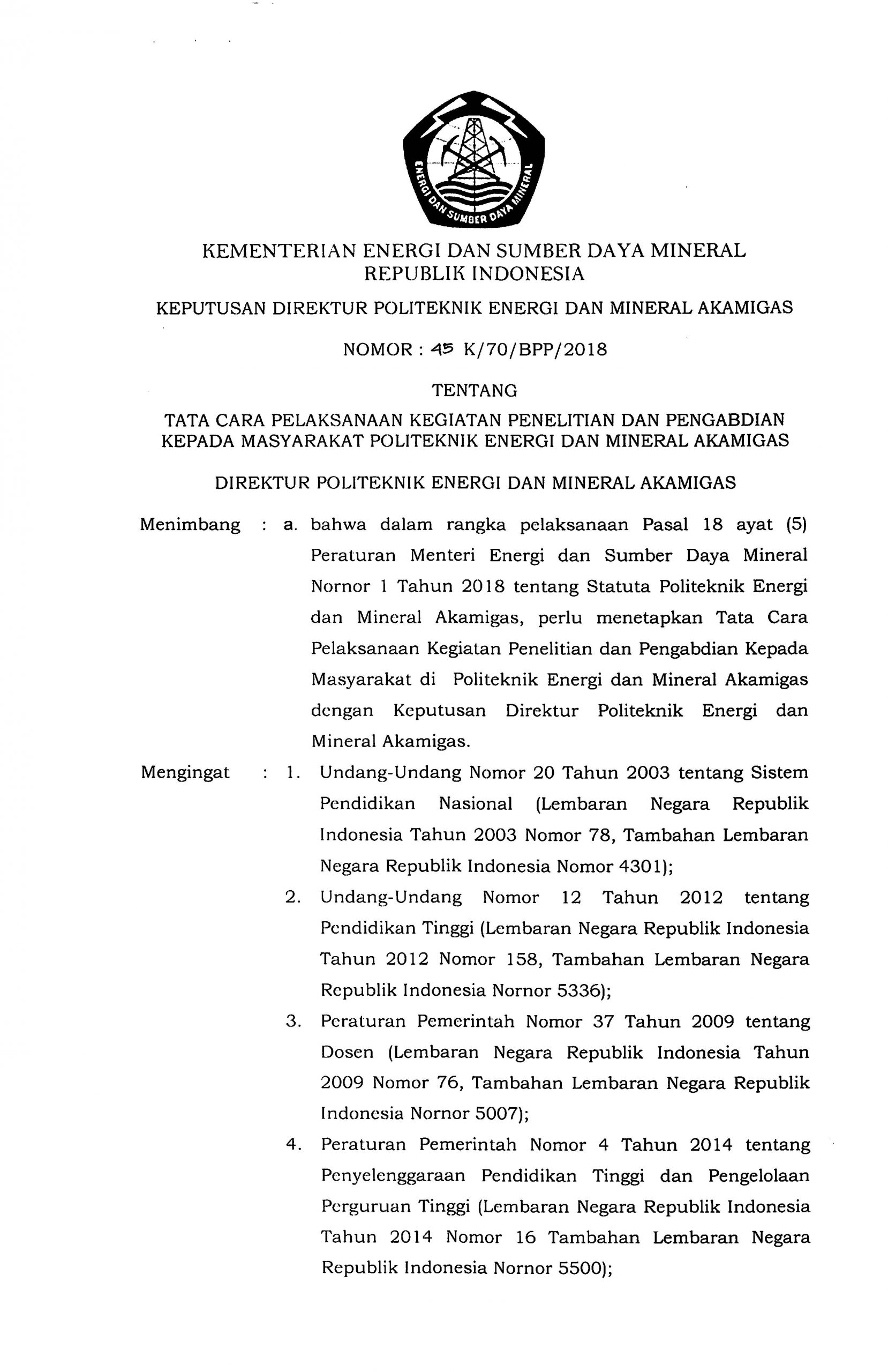 Tata Cara Pelaksanaan Kegiatan Penelitian dan Pengabdian Kepada Masyarakat PEM Akamigas