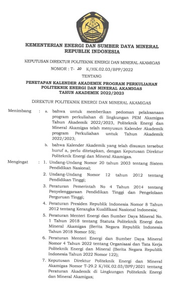 Kalender Akademik Program Perkuliahan PEM Akamigs TA 2022/2023