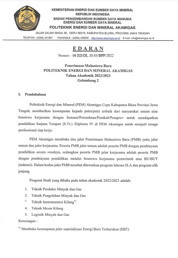 Penerimaan Mahasiswa Baru PEM Akamigas TA 2022/2023 Gelombang 2